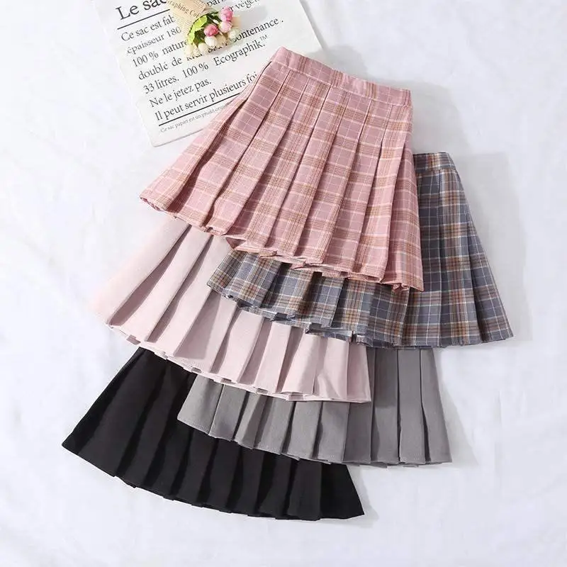 2022 Girls Skirts Autumn Vintage Pleated  3 4 6 8 10 12 14 Yrs Spring Kids Skirt Plaid Skirts School Teens Girl Children Clothin