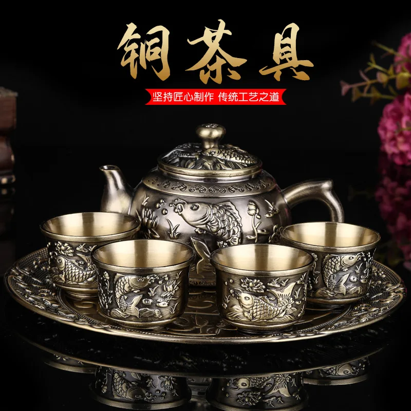 

Бронзовый чайный набор на карпа, Подарочная коробка из 6 предметов, домашняя Высококачественная чайная чашка, чайник, свадебная праздничная...