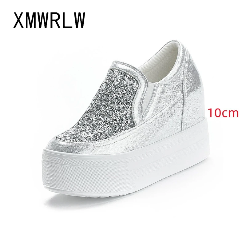 XMWRLW Fashion Sequins Loafers Women Flat Platform Shoes 2022 Spring Autumn Thick Sole Female Wedges Shoes Women Platform Loafer