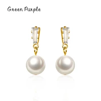 green purple s925 sterling silver pearl ear studs for women trendy bright simple zircona stud earrings fine jewelry luxury gift