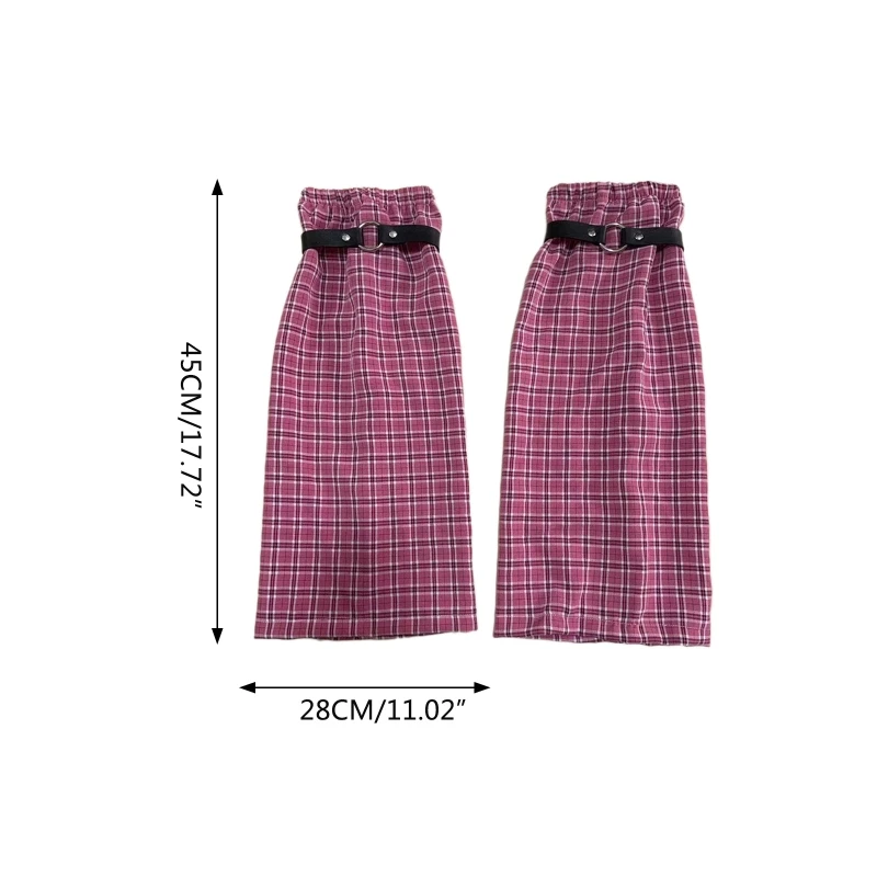 Women Harajuku Plaid Check Print Leg Warmers with Faux Leather Ring Gothic Punk  Foot Cover Socks Wide Leg Baggy 37JB