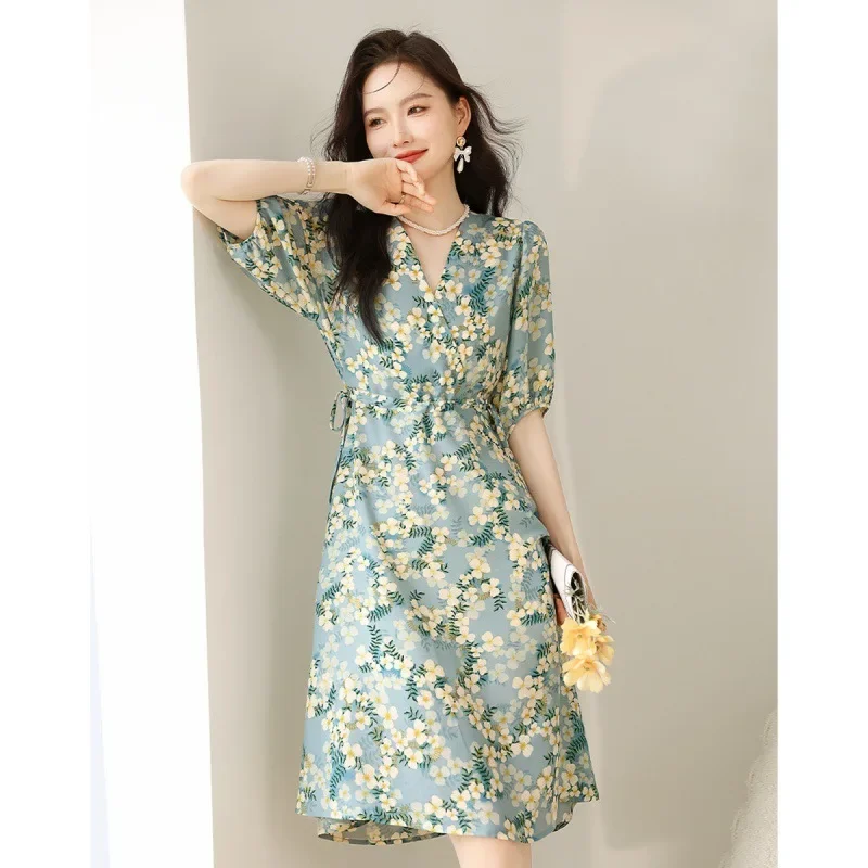 Лето 2023 новое элитное шифоновое платье миниатюрное средней длины свежее