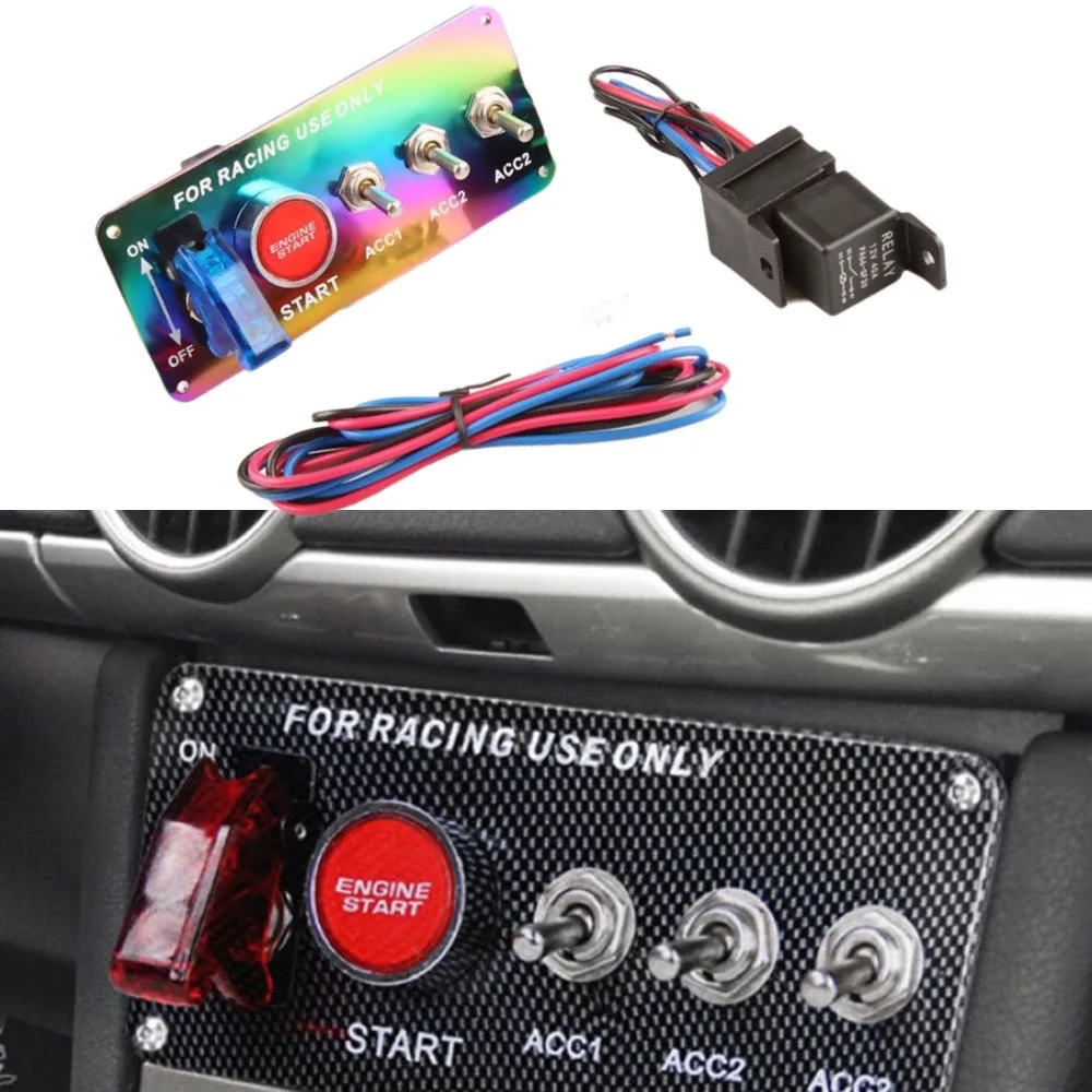 

12V LED Toggle Ignition Switch Panel Engine Start Push Button Set For Universal Power Speediness Racing Car Accessories