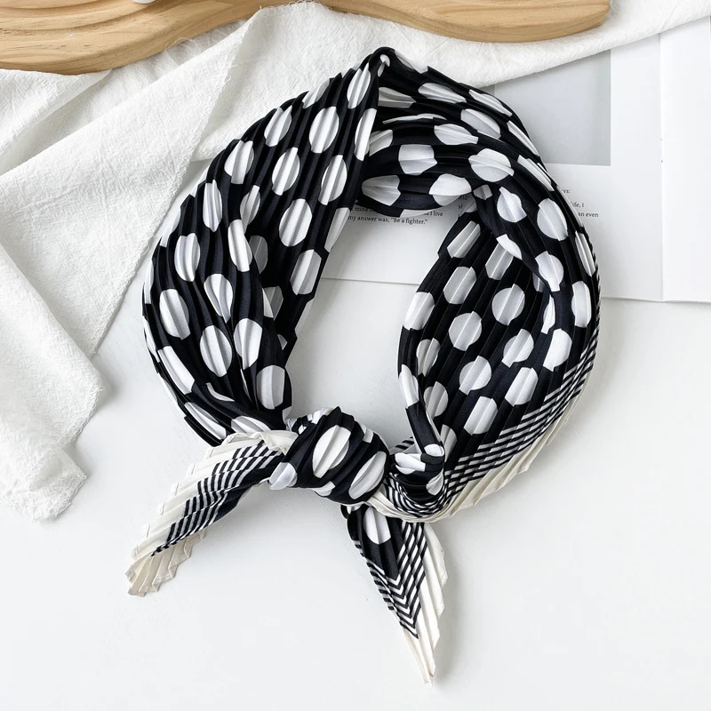 Top Quality Korean Imitation Silk Small Square Scarf For Ladies Chic Variety Neck Pleated Fashion Women Scarves