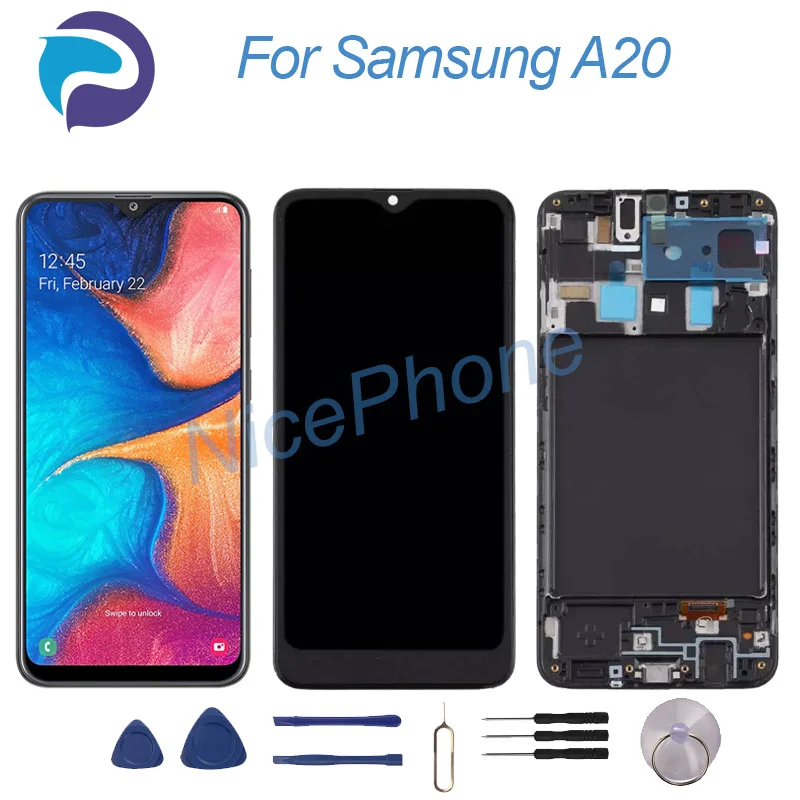 Фото Новый, хорошо упакованный сменный ЖК-экран для Samsung A20 SM-A205F/FN/GN/YN/G/W/U/S/DL/U1A20, дисплей с сенсорным экраном в сборе №1