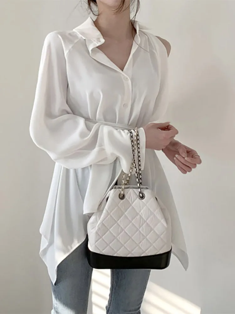 

Весна 2022, топы с пышными рукавами, туника, Повседневная Свободная блузка с поясом, плиссированные блузы, женские блузы, большие размеры, женс...