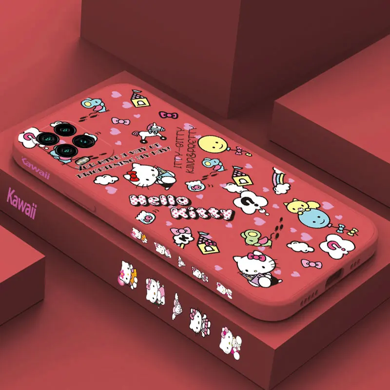 

Cute Hello Kitty Phone Case For Xiaomi Mi 10 lite 11i Poco M2 M4 F3 X3 M3 Pro GT 5G 4G Liquid Silicone Original Cases Cover