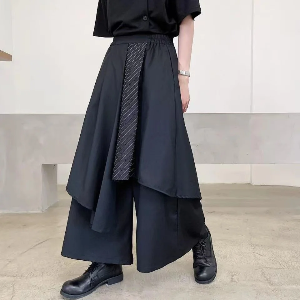 

Брюки Модные 2023 черные Асимметричные в японском стиле пэчворк Длинные цветные брюки до щиколотки контрастные свободные мужские брюки в полоску Новинка