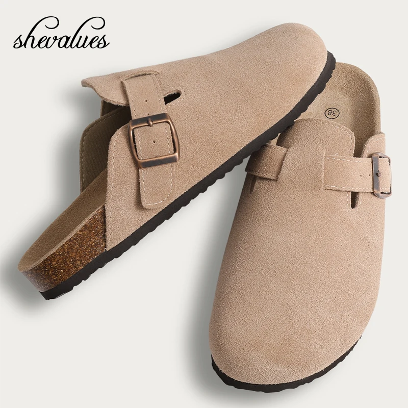 

Shevalues Fashion Boston Clogs Women's Suede Mules Slippers Cork Insole Sandals With Arch Support Outdoor Lovers Beach Sandals