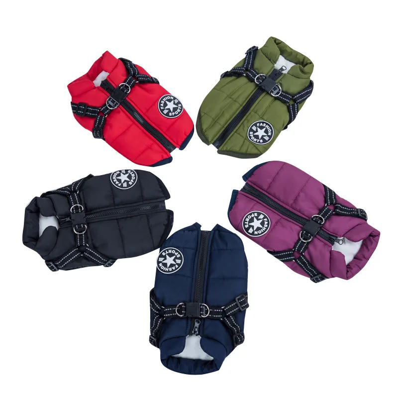 

Pet Clothes: Autumn and Winter New Waterproof Warm Dog Cotton Clothing, Winter Ski Wear, Chest and Back Integrated Cotton Vest