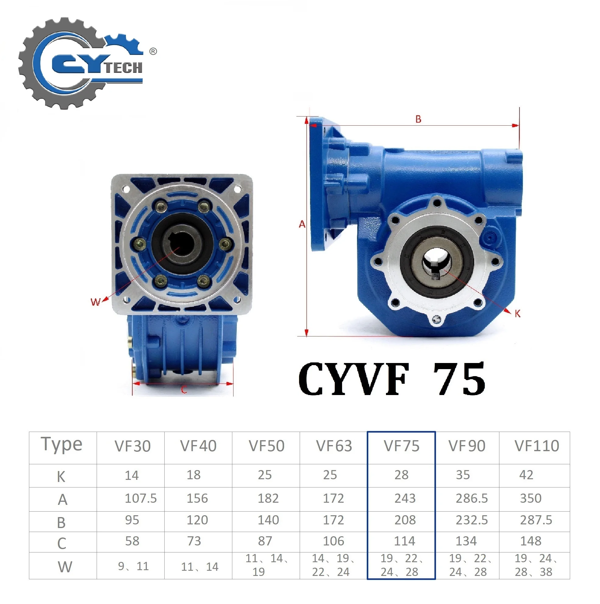 Фото Червячный редуктор Chenyue Tech CYVF 075, вход 19/22/14/24/28 мм, выход 28 мм, передаточное число 5:1/100:1, не требует обслуживания №4