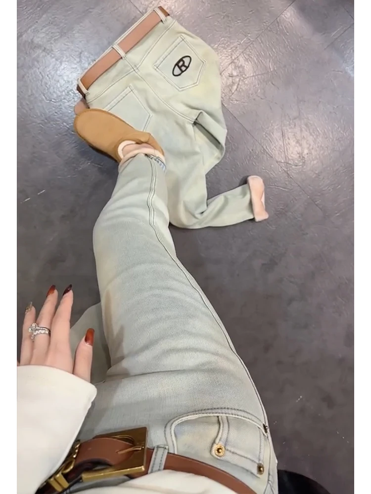 Plus Size 2024 Spring New Plus size women clothing High Waist Stretch Capri Jeans Fat Sister mm Slimming Straight Pipe Pants