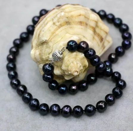 

Длинный 18 дюймов 8-9 мм подлинный черный пресноводный искусственный жемчуг