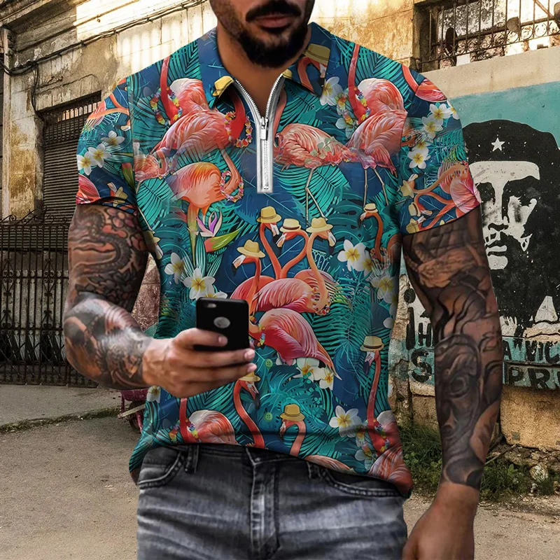 

Summer New Men's Polo Shirts Hawaiian Beach Short Sleeves Digital Print Fashion Men's Tops T-Shirts Cotton Polo Shirts