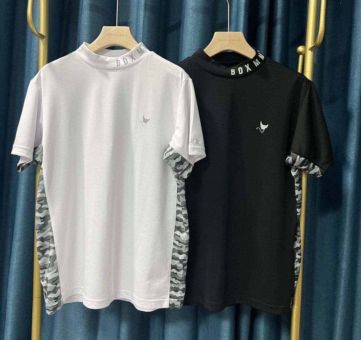 

Japanese fashion Golf men short sleeve half high neck quick dry stretch letter collar solid color golf
