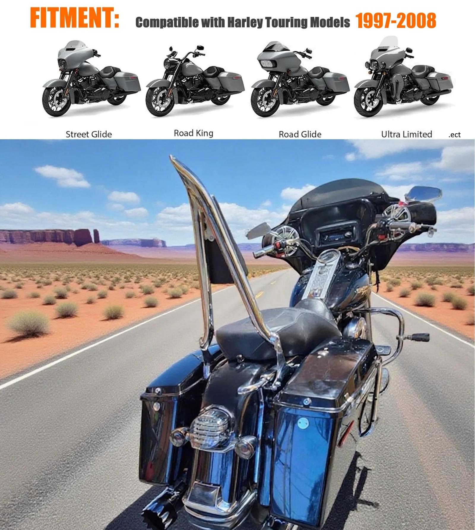 Фото Для Harley Touring Road King Electra Glide Street Glide 1997-2008 мотоциклетная пассажирская задняя спинка с багажником Sissy №5
