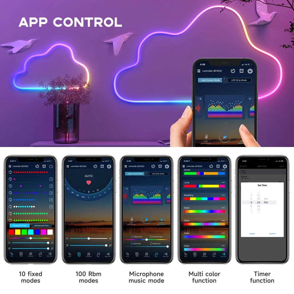 WiFi APP Control Dream Color Led Neon Strip Lights Alexa Voice 12V Гибкий тв-компьютер Подсветка