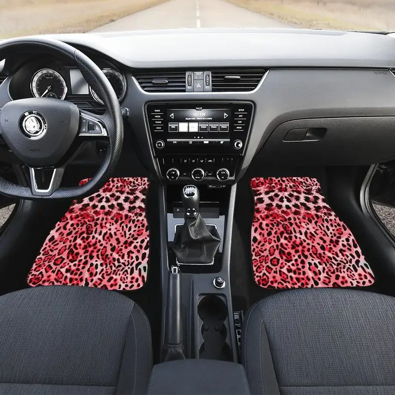 

Pink Red Leopard Cheetah Animal Print Car Floor Mats Set, Front and Back Floor Mats for Car, Car Accessories