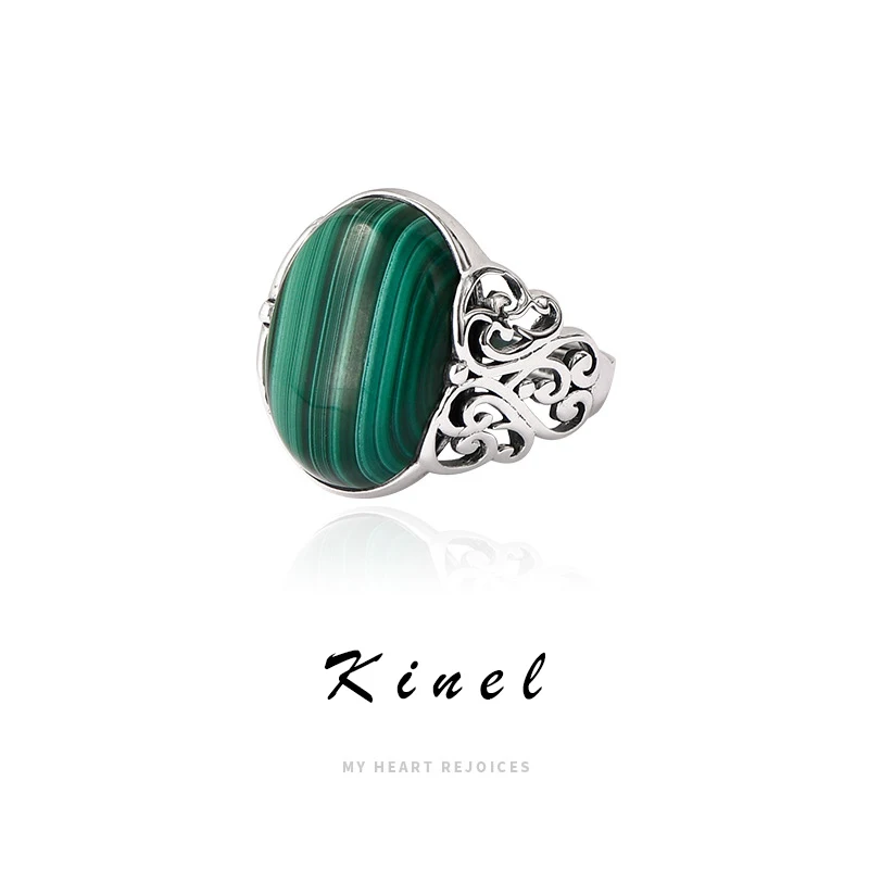 

Kinel 925 Sterling Silver Original Certified High Quality Malachite Ring For Women Luxury Retro Palace Fine Jewelry Accessories