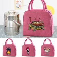 new cute animal canvas lunch box bag cooler picnic bag fashion lunch bag school food insulated dinner bag camping travel handbag
