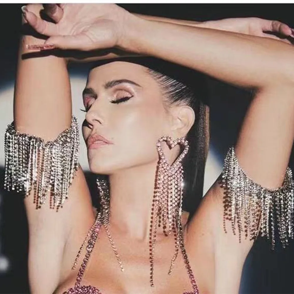 

1PC Luxury Rhinestone Long Tassel Arm Chain Bracelet Hand Jewelry for Women Nightclub Crystal Upper Armband Bangle Bracelet Gift