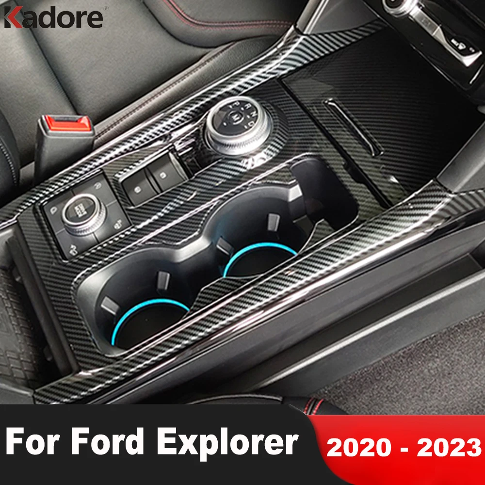 

For Ford Explorer 2020 2021 2022 2023 Carbon Car Console Gear Shift Box Cover Trim Water Cup Holder Panel Interior Accessories