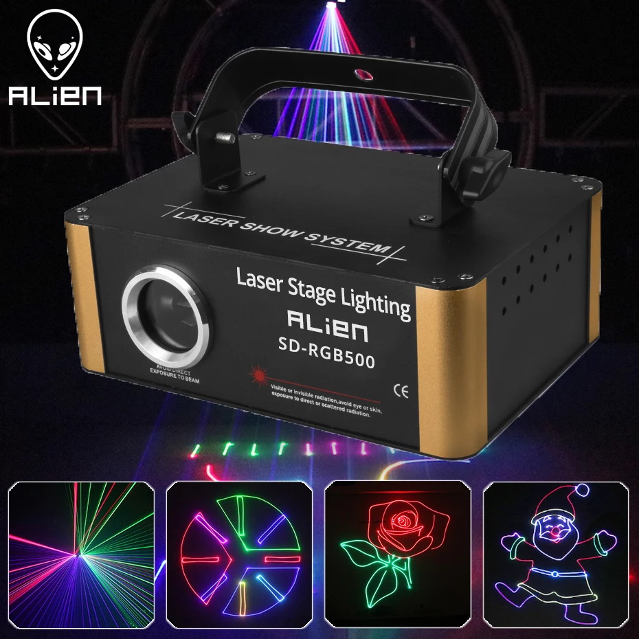ALIEN 500mW RGB DMX SD Card Animation Laser Projector PRO DJ Disco Stage Lighting Effect Party Wedding Holiday Club Bar Scanner
