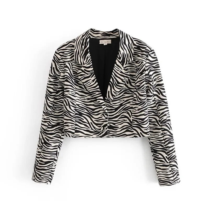 Women Fashion Zebra Stripes Short Blazer Suit Sweet Collect Waist Single Breasted Indie Short Blazer Animal Printed Chic Coats