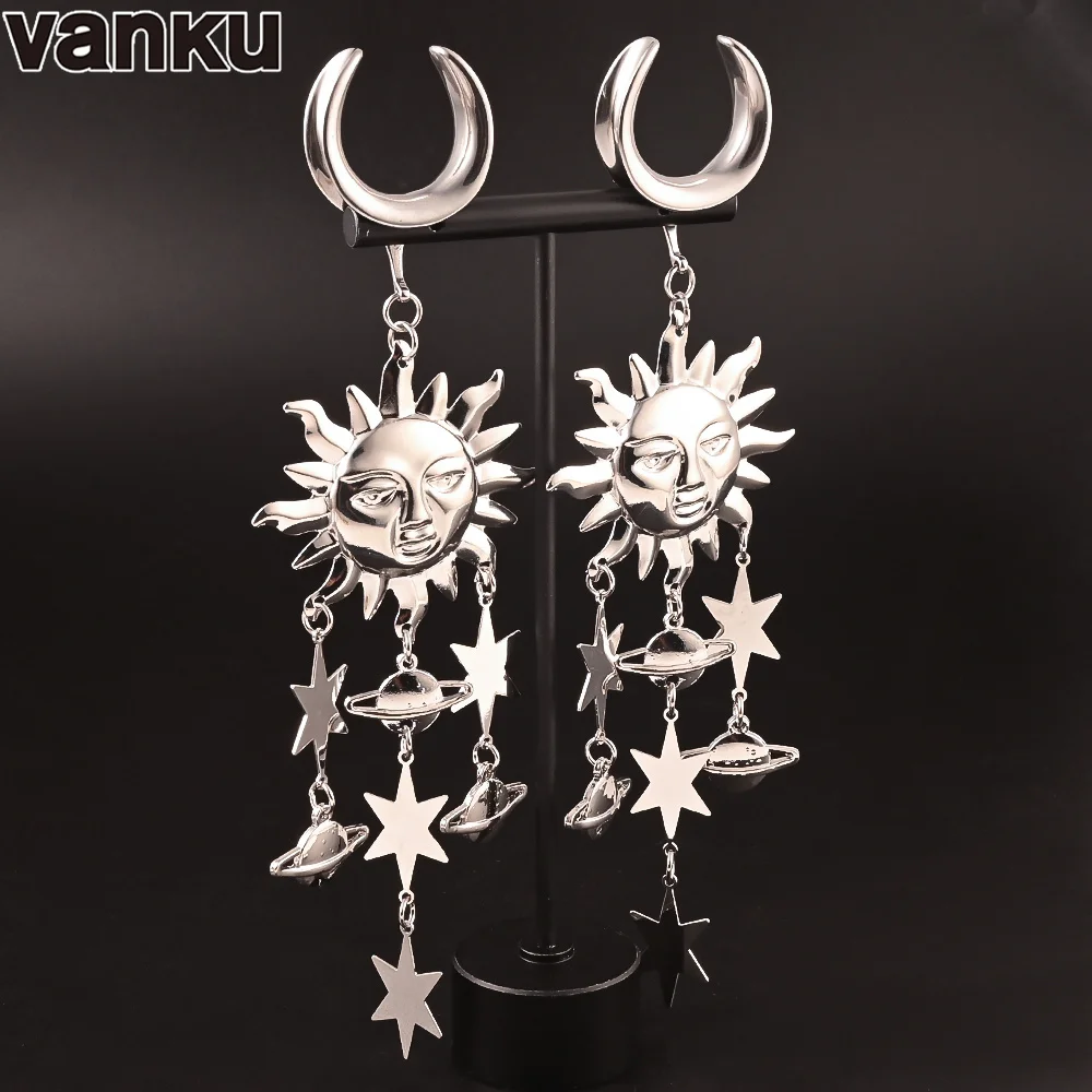 Vanku 2pcs 6-25MM Stainless Steel Ear Plugs and Tunnels Dangle Ear Piercing Expansion Ear Stretched Flesh Tunnels Body Jewelry