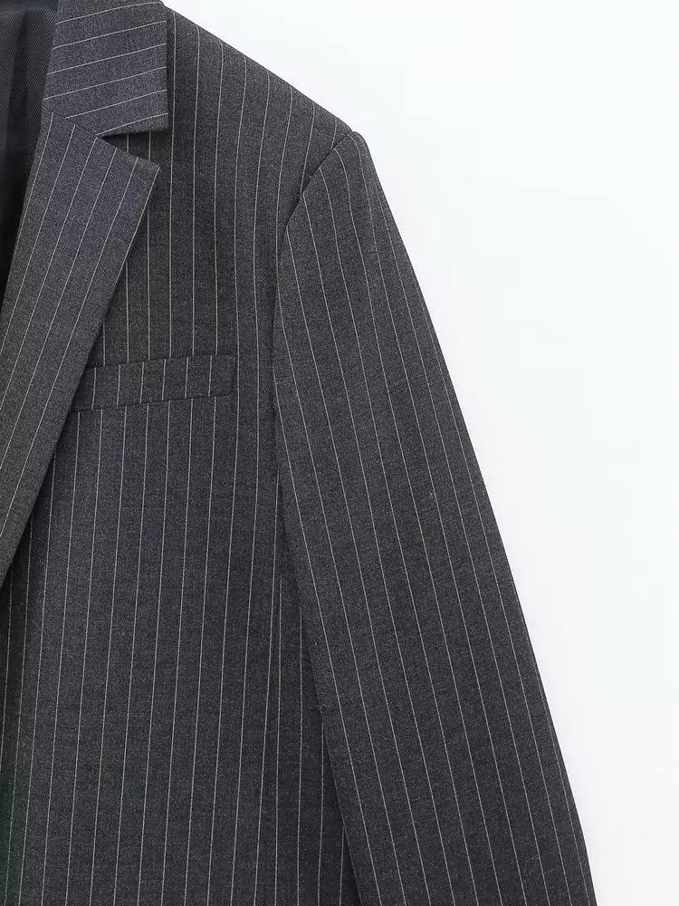 Jenny&Dave England Boyfriend Loose Casual Jacket Blazers Fashion Vintage Striped Blazers Women Tops