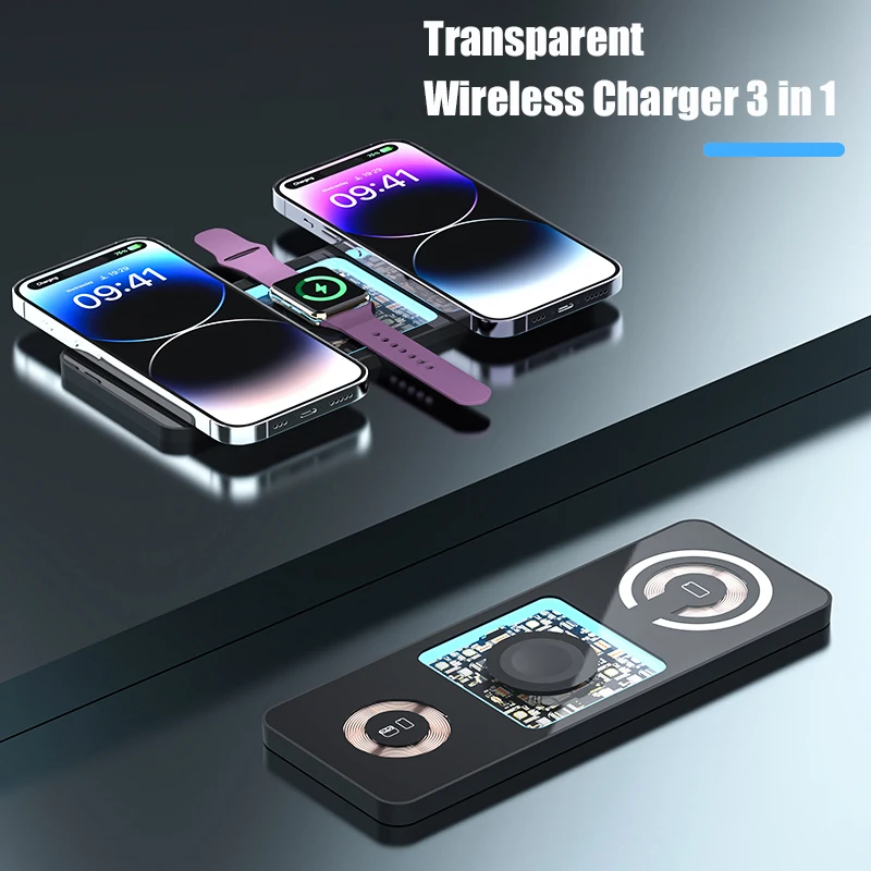 

Dual 15W Wireless Charger 3 in 1 Fast Charging Dock Station for iPhone 11 Pro Max Apple 14 Plus 13 12 Samsung iWatch Airpods