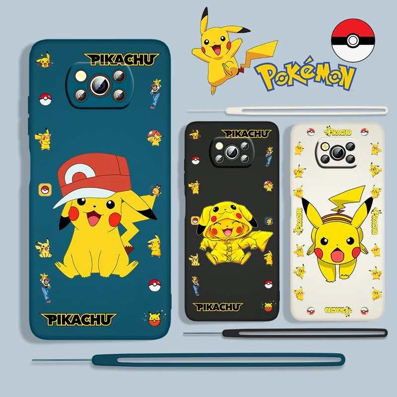 

Cute Cartoon Pikachu For Xiaomi POCO X3 NFC F3 GT M4 M3 M2 Pro C3 X2 11 Ultra Silicone Liquid Rope Phone Case Fundas Coque Capa