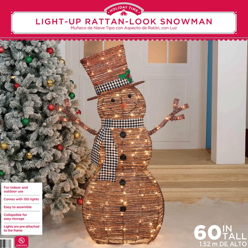 

Holiday Time 60 inch Light-Up Rattan-Look Snowman, 150 Incandescent Lights