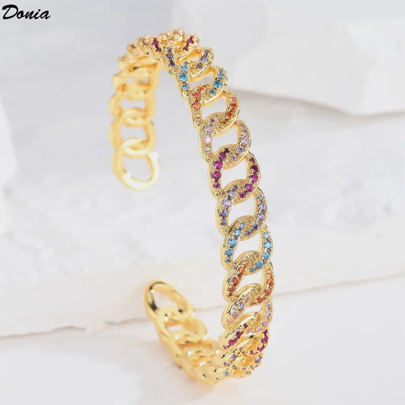

Donia Jewelry European and American fashion geometric luxury AAA zircon chain C-shaped gold bracelet simple atmospheric earrings