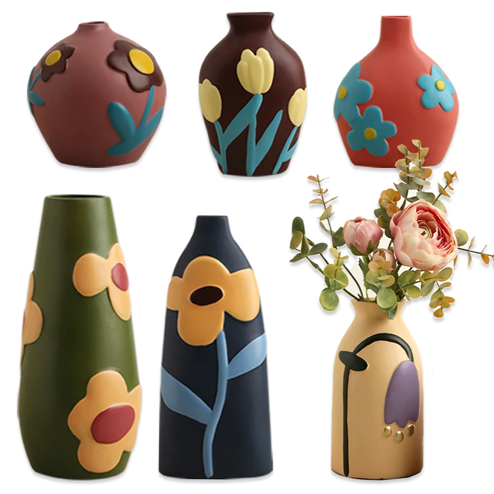 Керамическая ваза с ручной росписью Mo Landi цветочной композицией винтажные