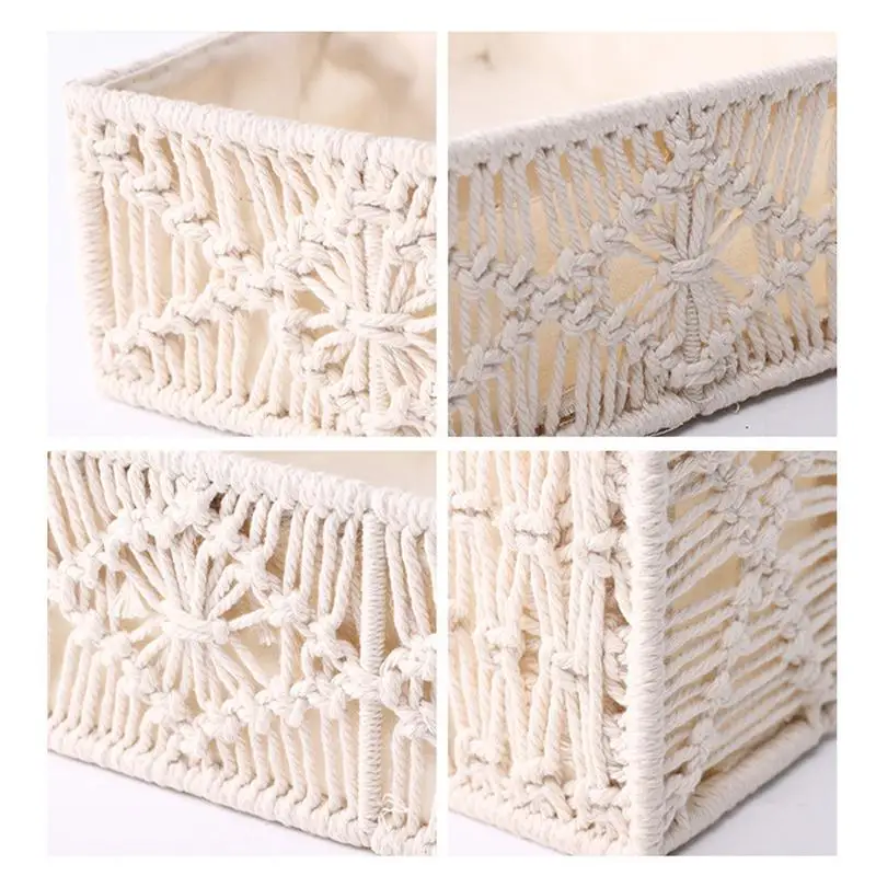 Женская плетеная корзина для макраме фруктов и чая прямоугольная хранения