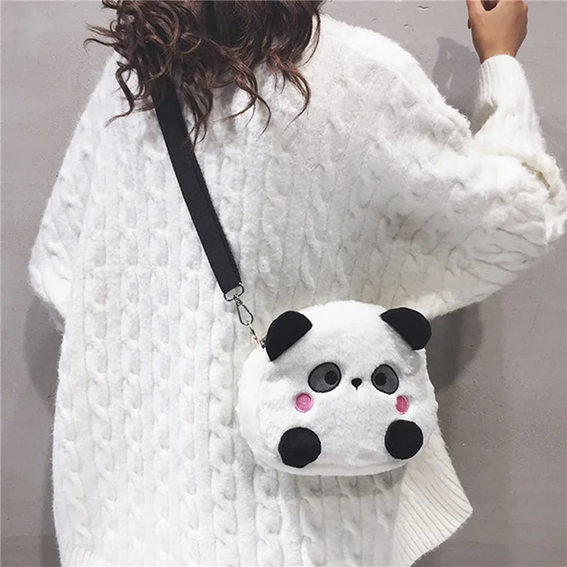 

Literary Shoulder Bag Cartoon Panda Cross Body Messenger Bag Plush Handbag Gift for Mother's Day Valentine's Day Dropship