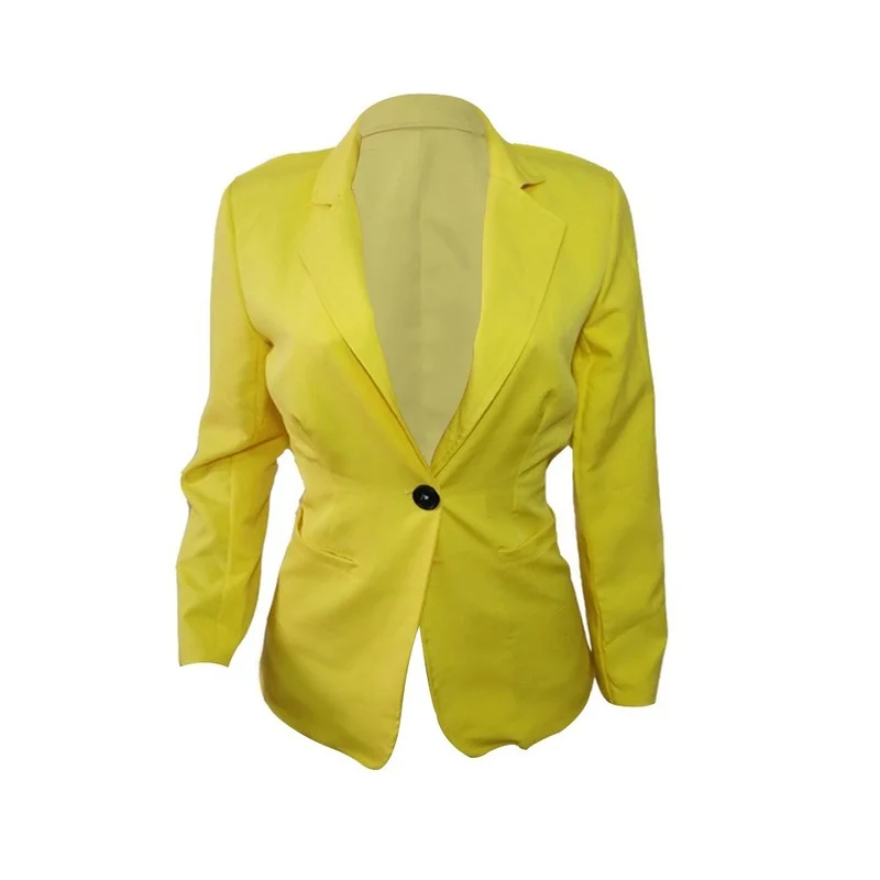 Yellow Casual Office Blazer 2021 Women Solid Colors Single Button Commute Bussiness Blazer Retro Simple All-Match Clothes Formal