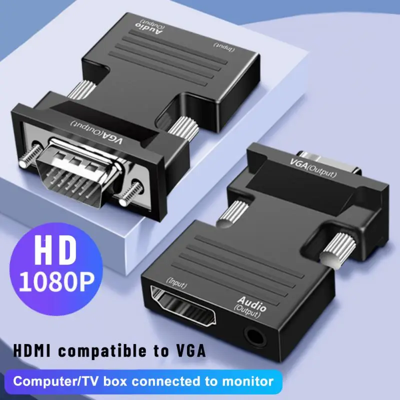 

-Совместимый преобразователь VGA HD 1080P-совместимый адаптер VGA для ПК, ноутбука, HD ТВ проектора, видео, аудио преобразователь