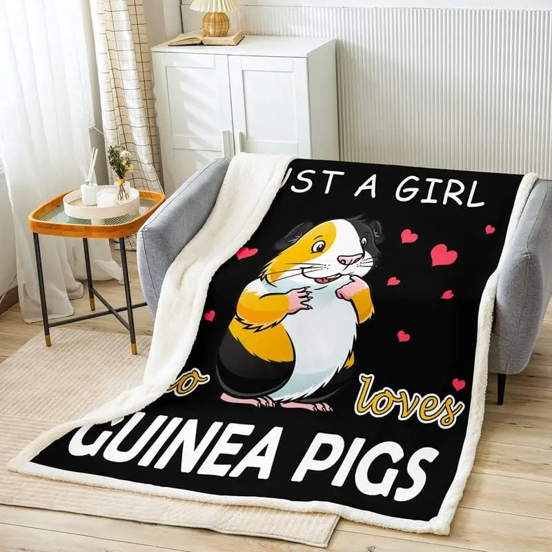 

Guinea Pig Fleece Throw Blanket Just a Girl Who Loves Guinea Pig Sherpa Blanket for Bed Sofa Couch Cute Cavy Plush