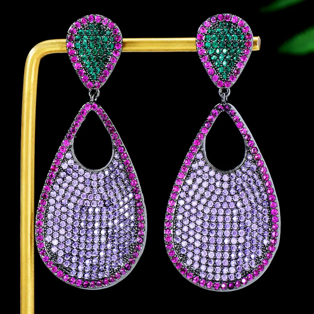 

GODKI Spring Trendy Purple Mix Earrings For Women Wedding Miami Prong Cuban Chain Link Cubic Zirconia CZ Earrings Set Hip Hop