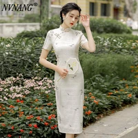 nvnang chinese cheongsam 2022 new lace embroidery dignified girl daily small fresh long three part sleeve improved dress