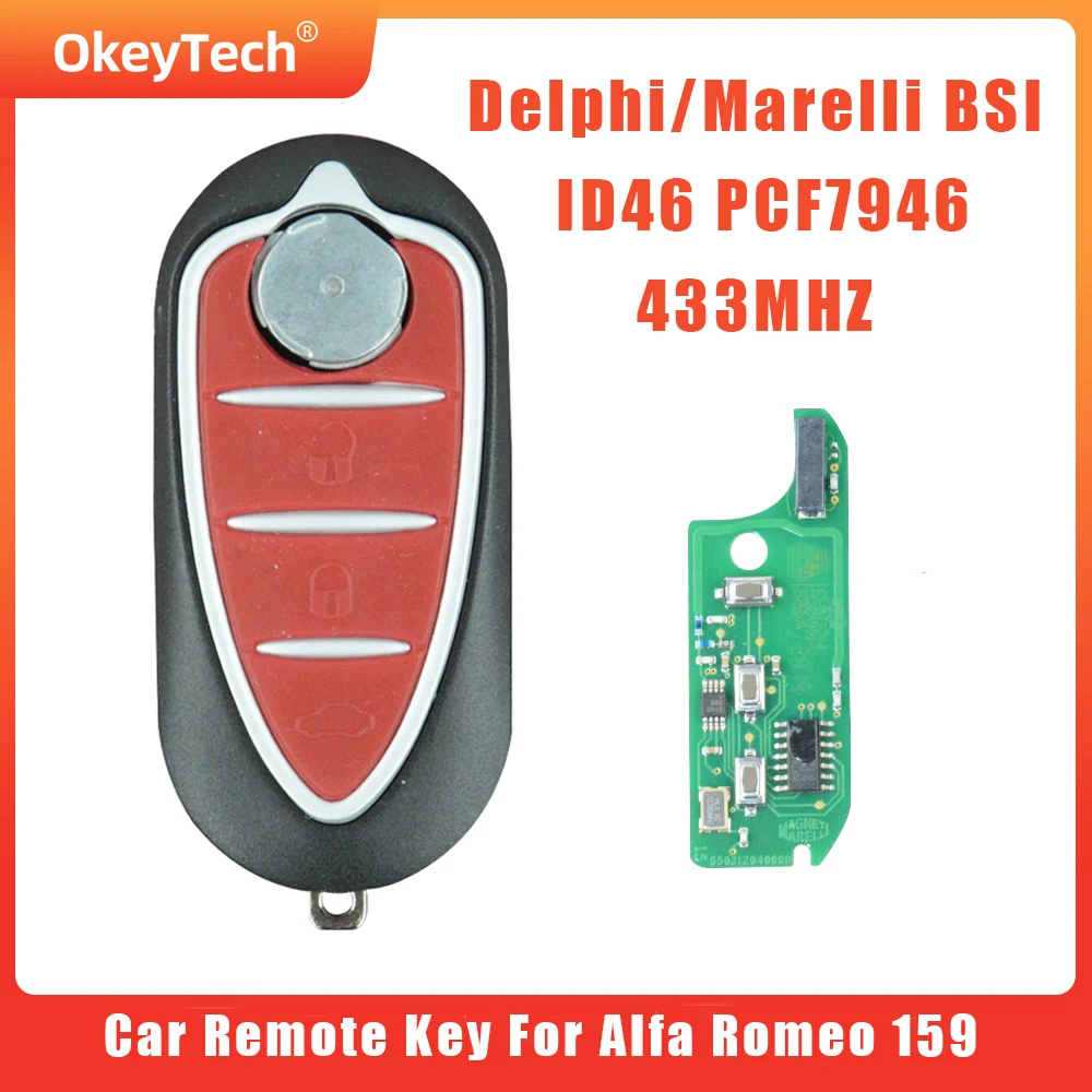 

OkeyTech Car Remote Key For Alfa Romeo 159 Mito Giulietta Genuine Delphi/Marelli BSI D46 PCF7946AT 433ASK Replace Flip Key