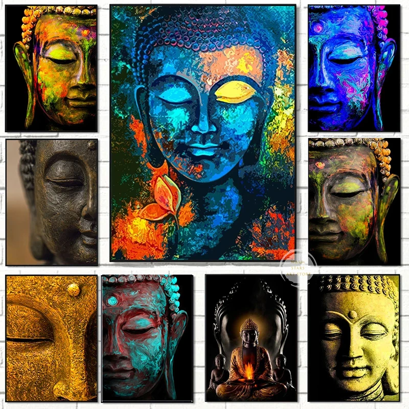 

Colorful Buddha Statue Canvas Paintings Wall Art Posters and Print Buddhist Abstract Art Picture Cuadros Home Decoration Mural