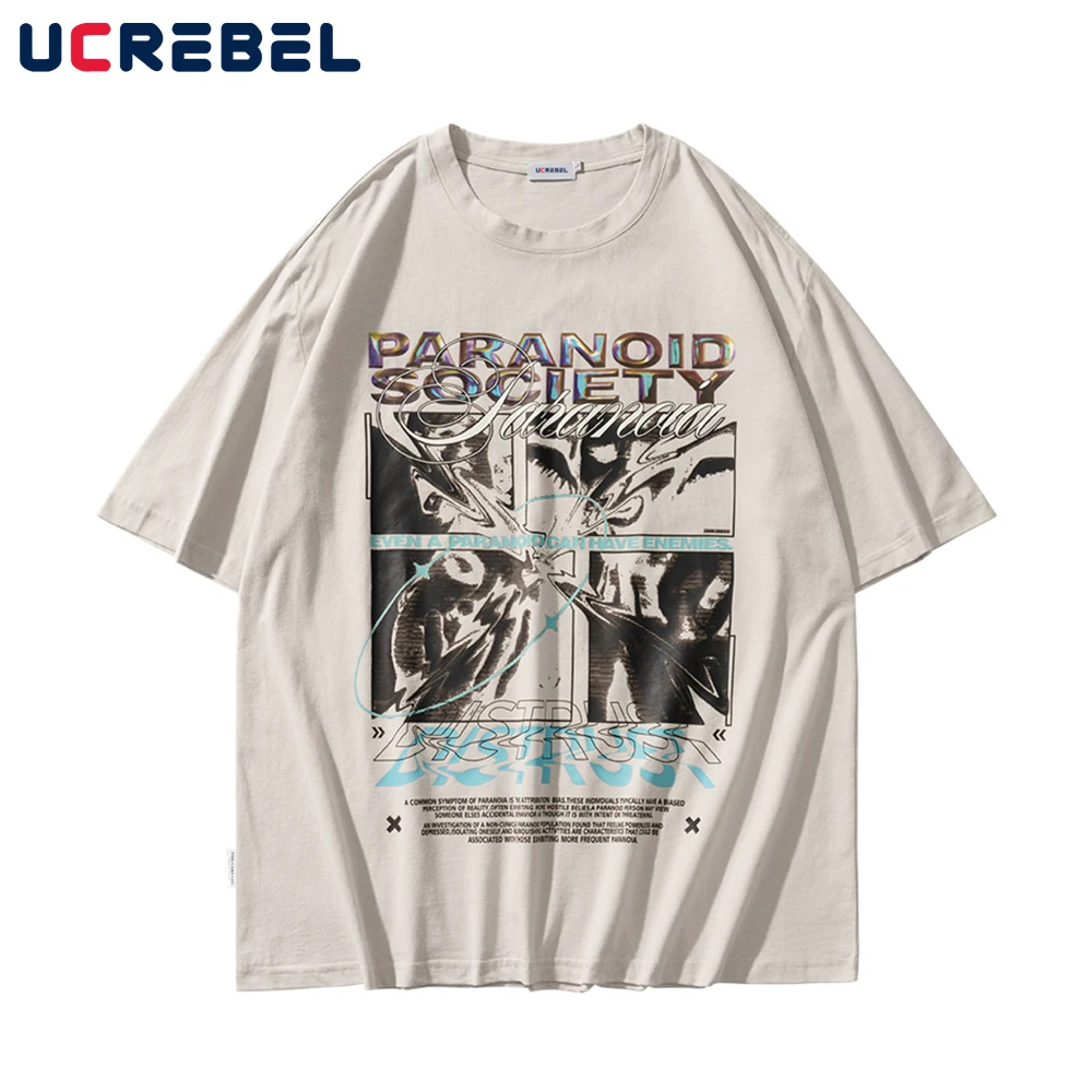 

Creative Print Short Sleeve T-shirt Mens Summer Crew Neck Cotton Tee Streetwear Loose Casual Trendy Half-Sleeve Men