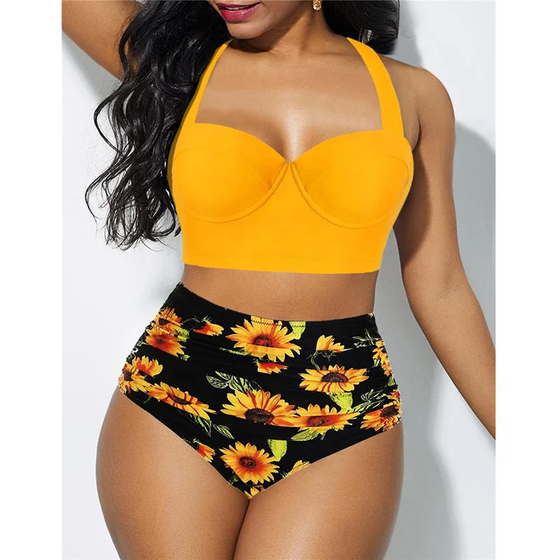 

2022 Womens Sexy Push Up Bikini Set High Waisted Swimsuit Floral Bathing Suit Swimwear Summer Bathing Suit For Beachwear