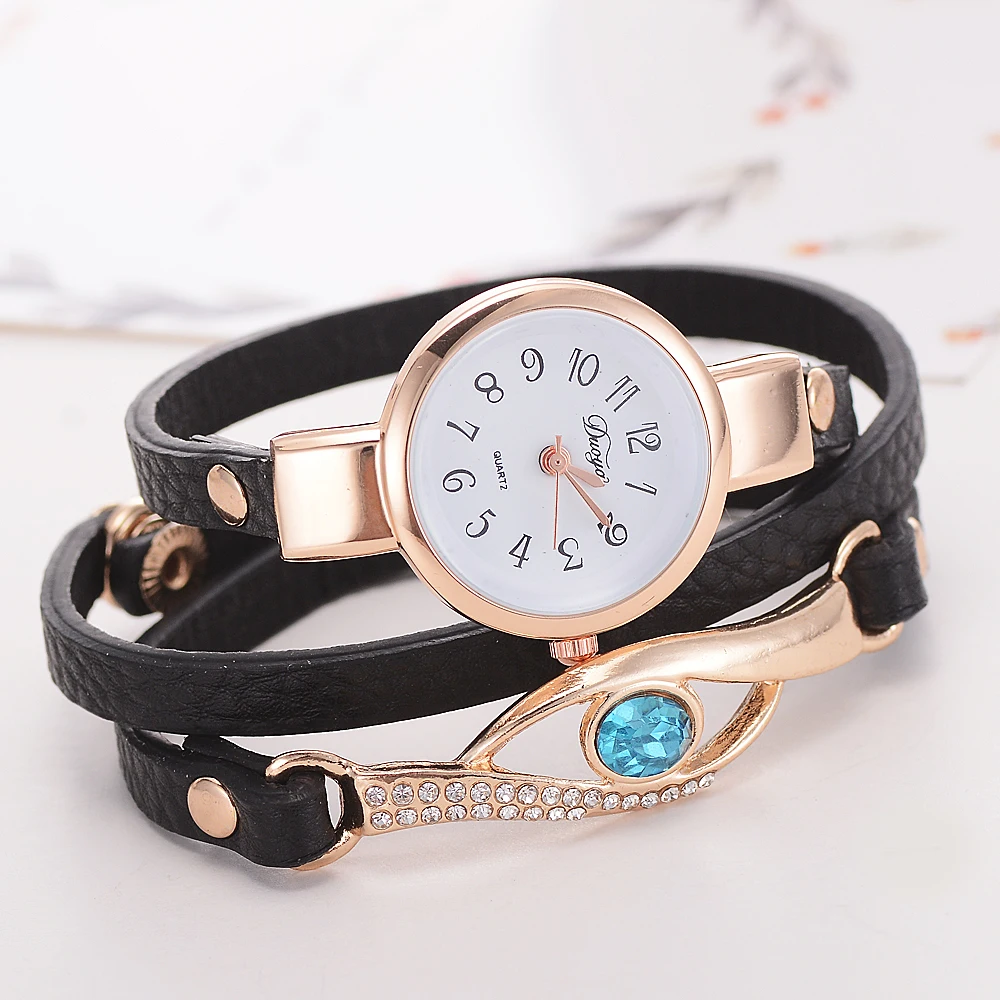 

Cute Brand Watch Women Luxury Gold Eye Gemstone Dress Watches Women Gold Bracelet Halloween Gift Leather Quartz Wristwatches