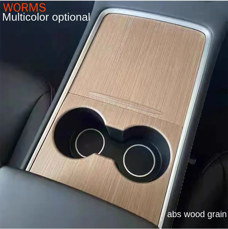 

For 2021-2022 Tesla ModeL3/Y ABS central control carbon fiber film wood grain interior hard shell stick water cup row panel