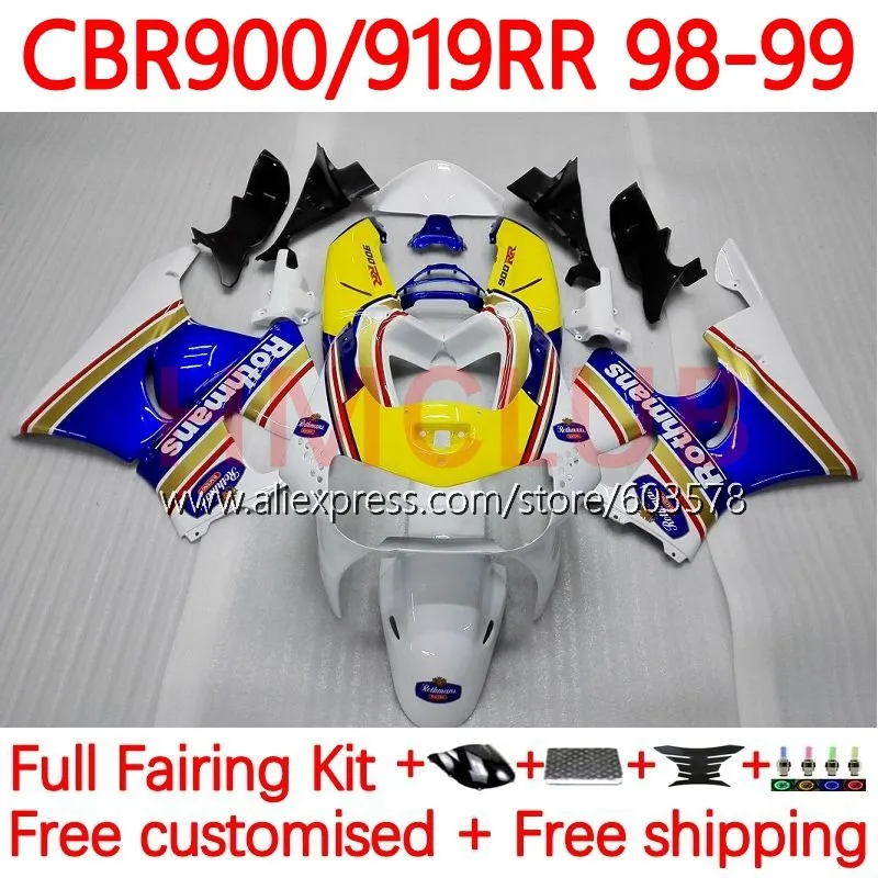 

Body For HONDA CBR919RR CBR 919RR 900RR CBR900 919 RR CC 98-99 CBR919 RR 1998 1999 CBR900RR 98 99 Fairing Rothmans Blue 118No.9