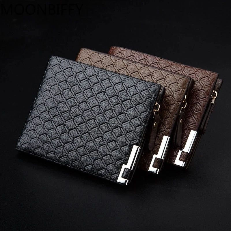 

Luxury Men Wallet PU Leather Embossed Hardware Zipper Short Purse Multiple Card Pocket Leisure Business Coin Bag Money Purse